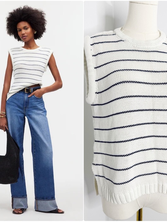 Madewell Tops - Madewell Nautical Stripe Sleeveless Sweater Tank White Navy Cotton Linen Medium